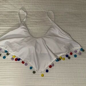 White Bikini Top with Colorful Pom Poms
